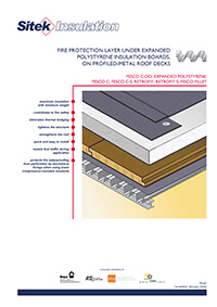 Fire protection layer under expanded polystyrene insulation boards, on profiled-metal roof decks